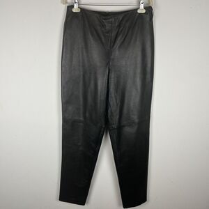 ISABEL USA Vintage Black Leather Front High Rise Straight Leg Pants Wome…​